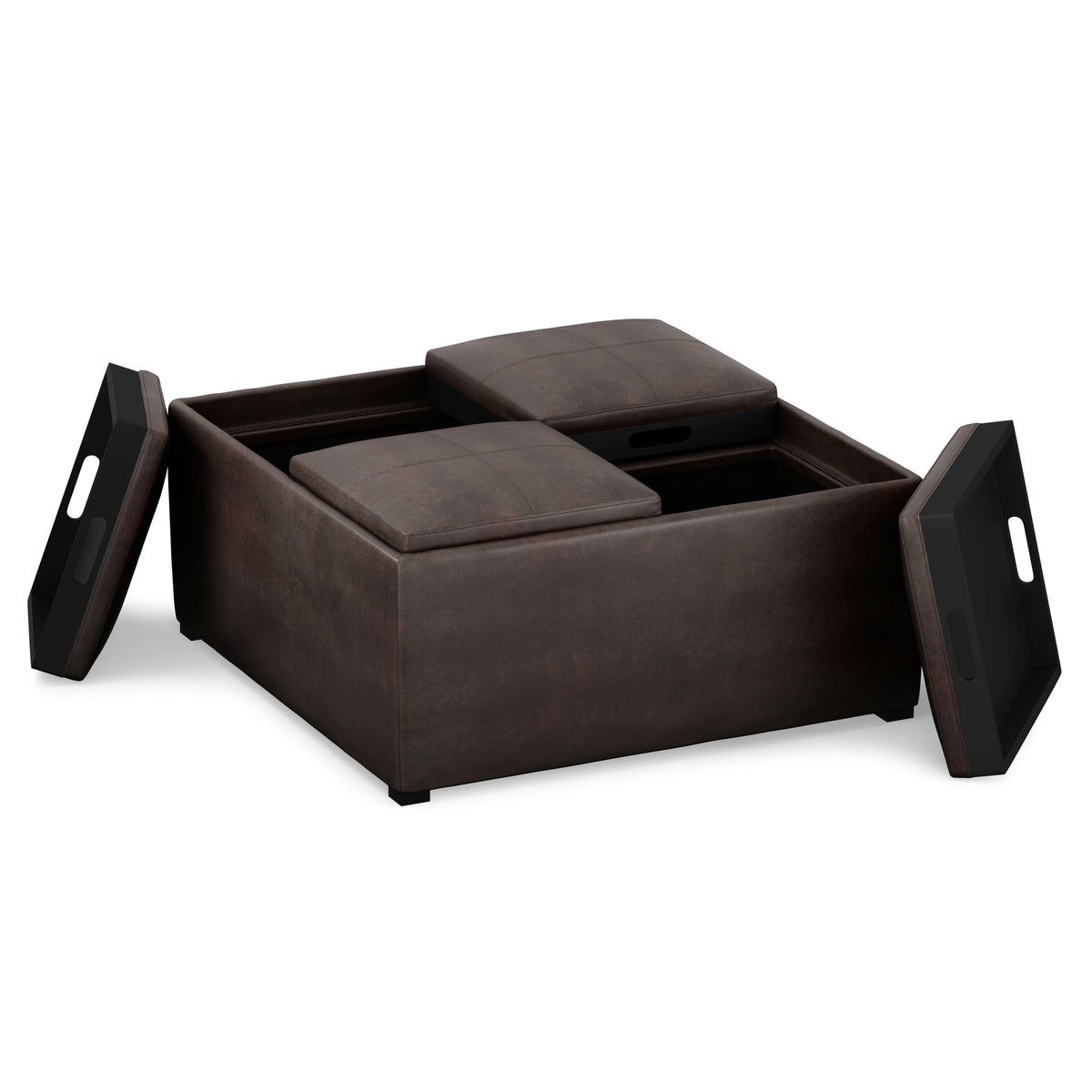 35" Brown And Black Faux Leather Ottoman With Storage