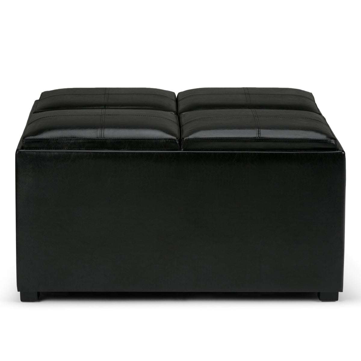 35" Midnight And Dark Brown Faux Leather Ottoman With Storage