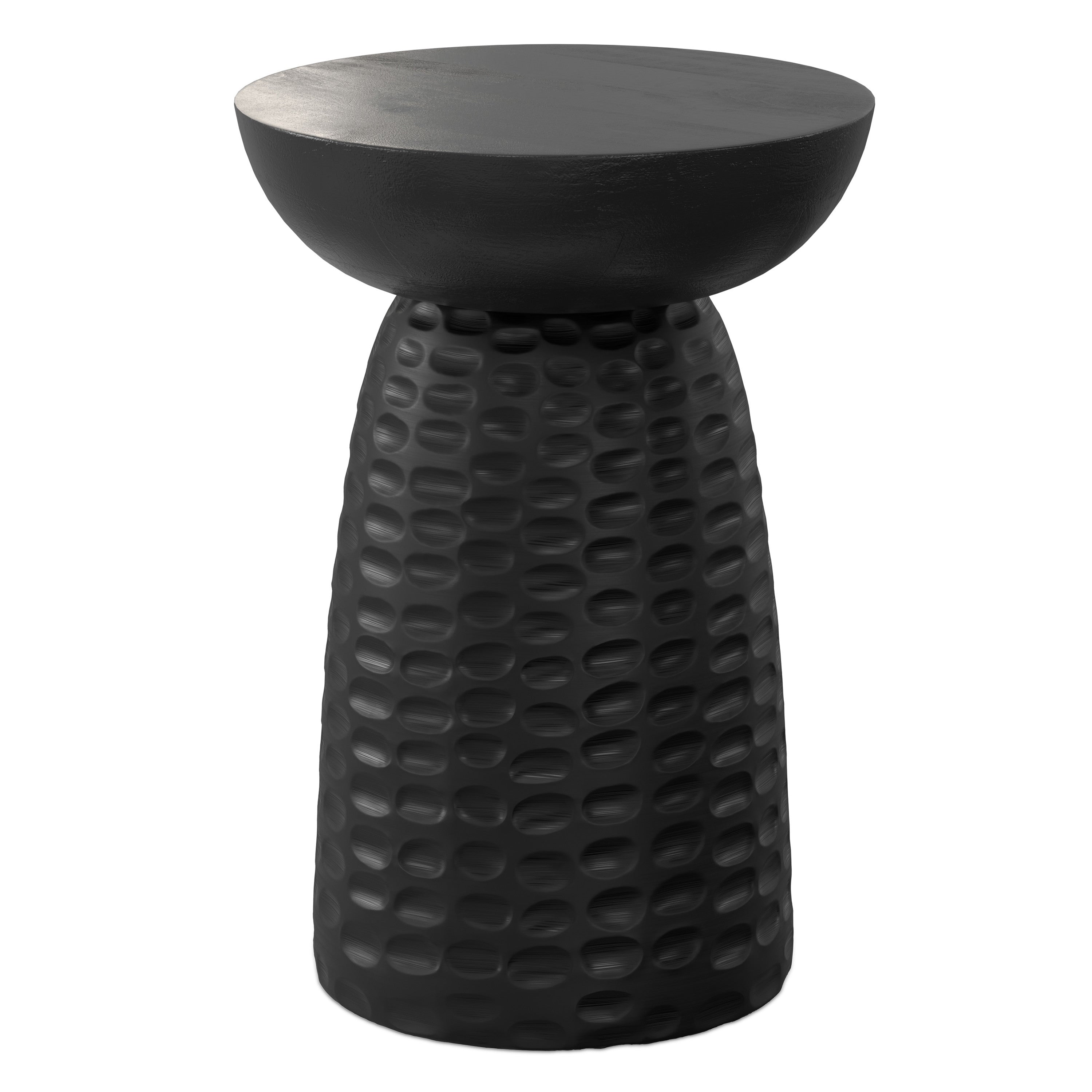 18" Black Distressed Solid Wood Round Pedestal End Table