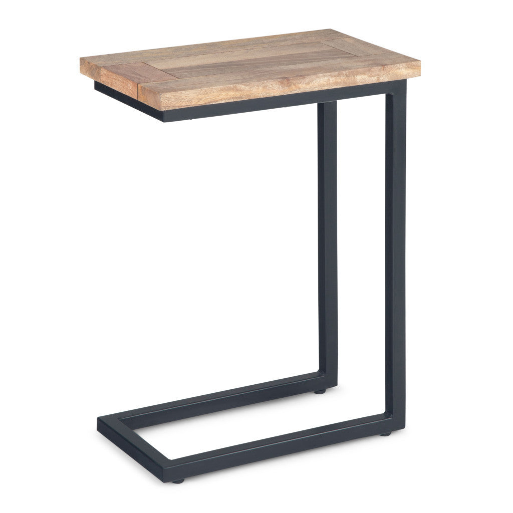 24" Powder Coated Natural and Charcoal Solid Wood and Iron End Table