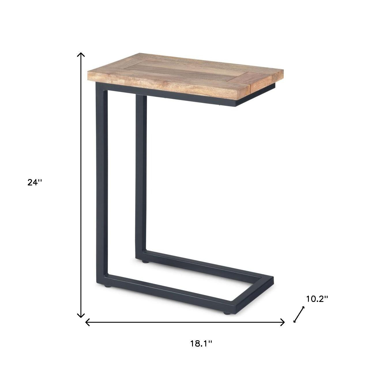24" Powder Coated Natural and Charcoal Solid Wood and Iron End Table