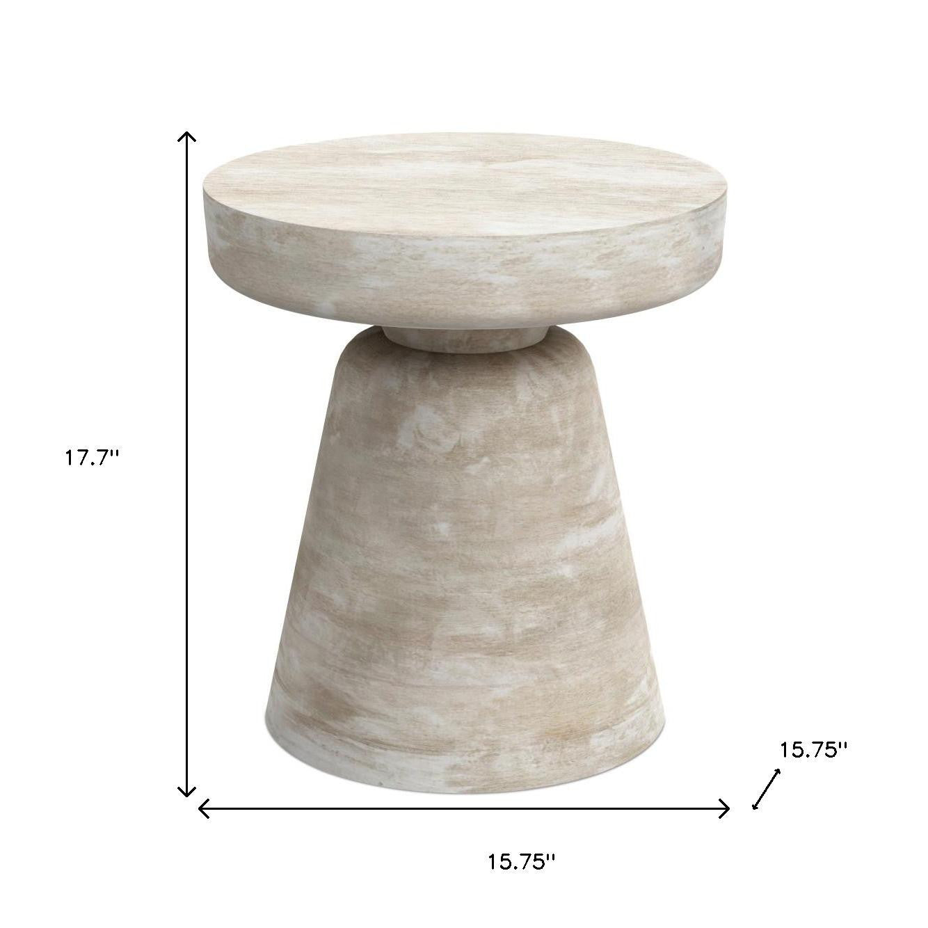 18" Washed White Distressed Solid Wood Round Pedestal End Table