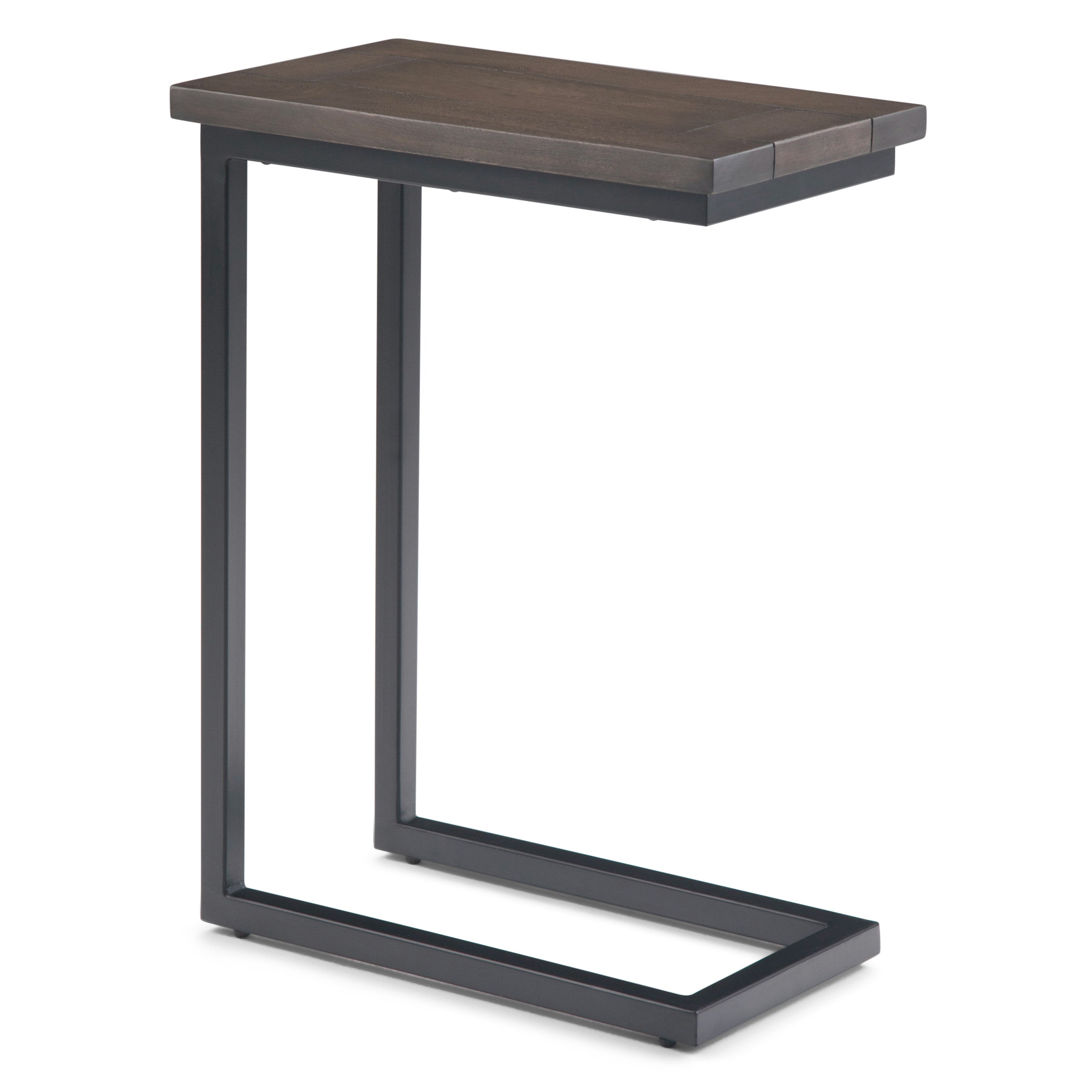 24" Walnut and Black Solid Wood and Iron End Table