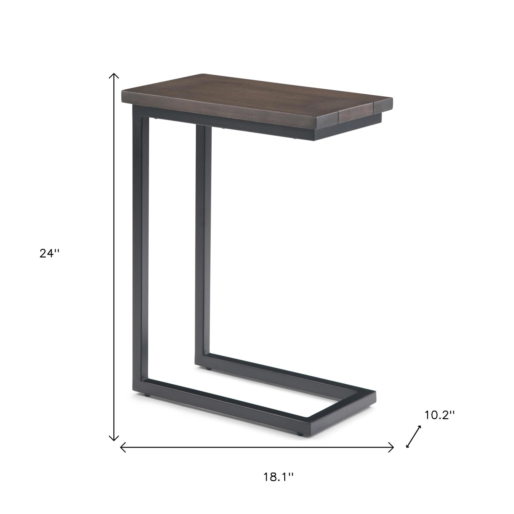24" Walnut and Black Solid Wood and Iron End Table
