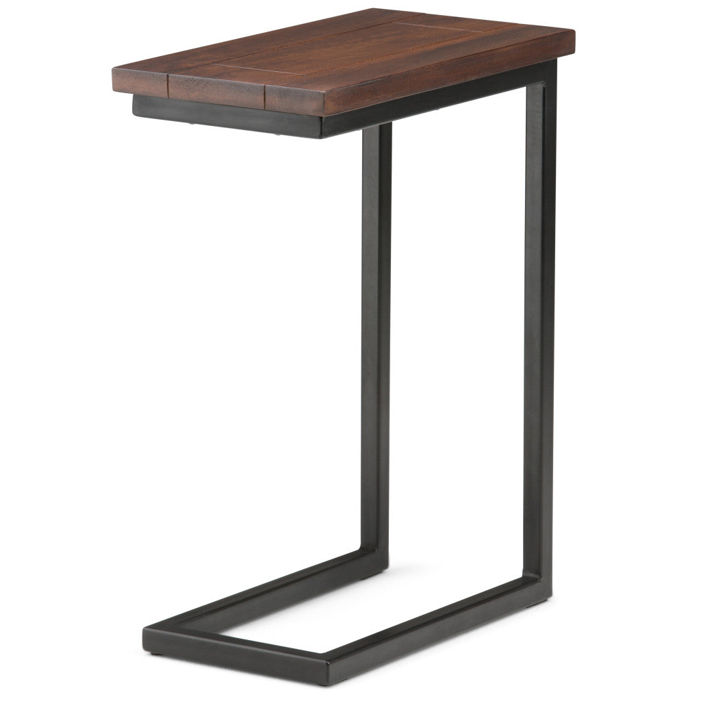 24" Dark Brown and Black Solid Wood and Iron End Table