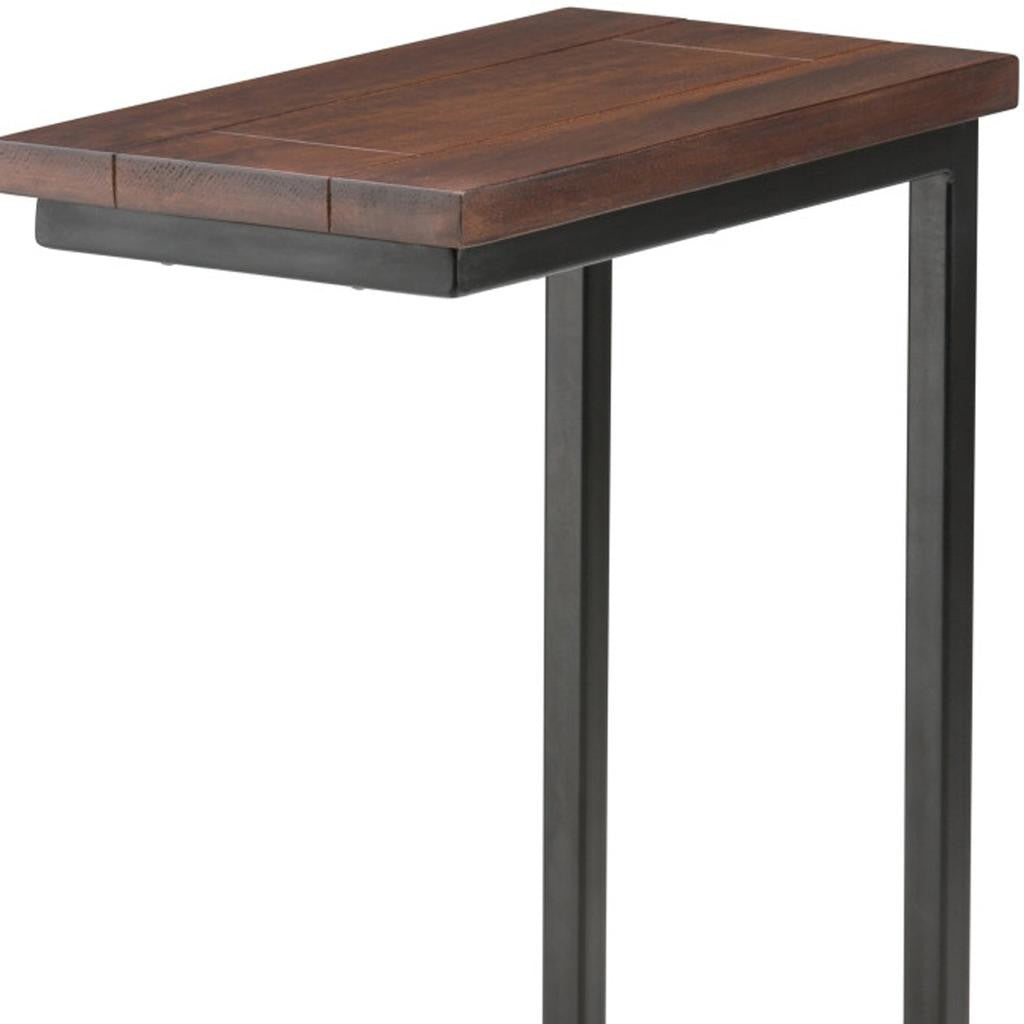 24" Dark Brown and Black Solid Wood and Iron End Table
