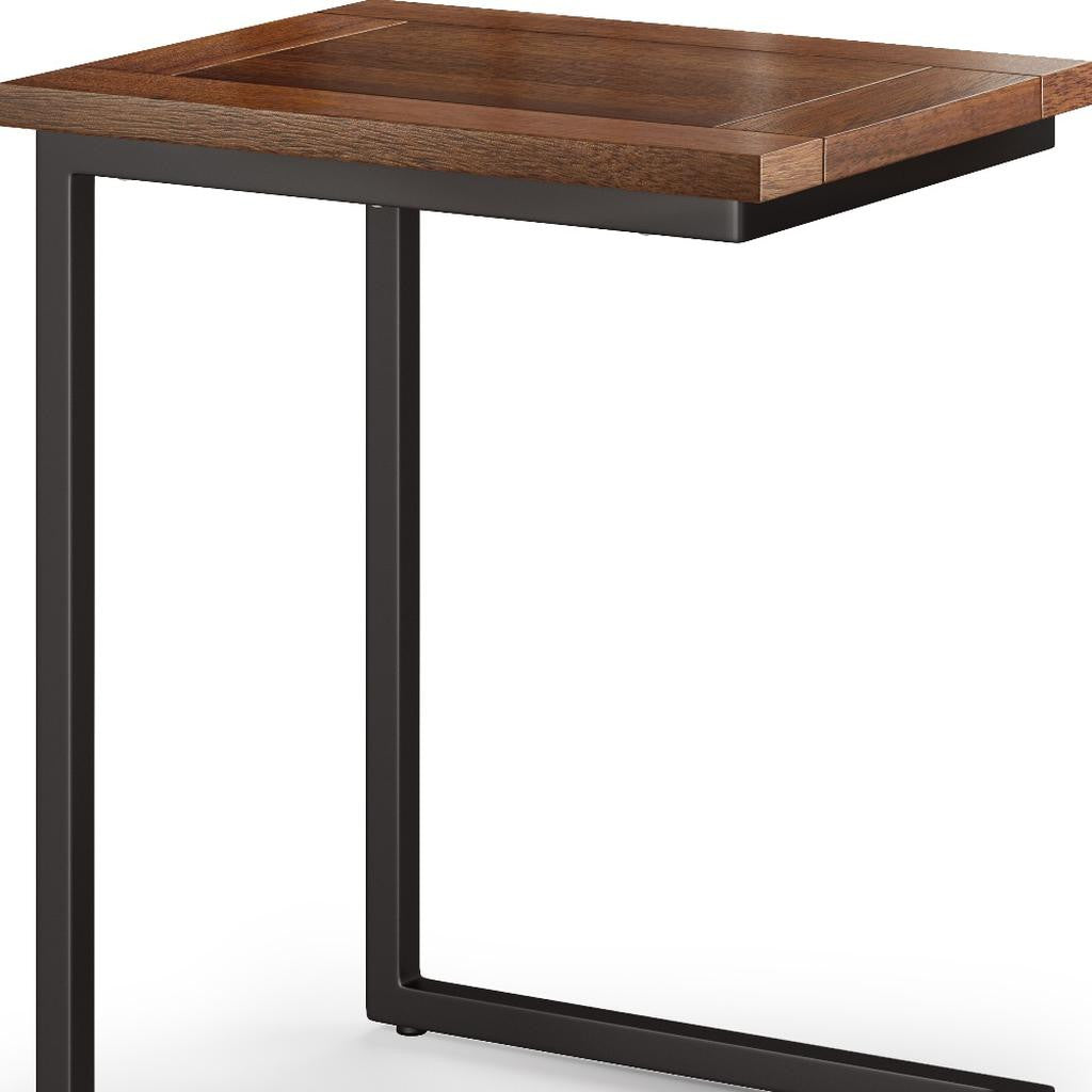 24" Powder Coated Dark Brown and Black Solid Wood and Iron End Table