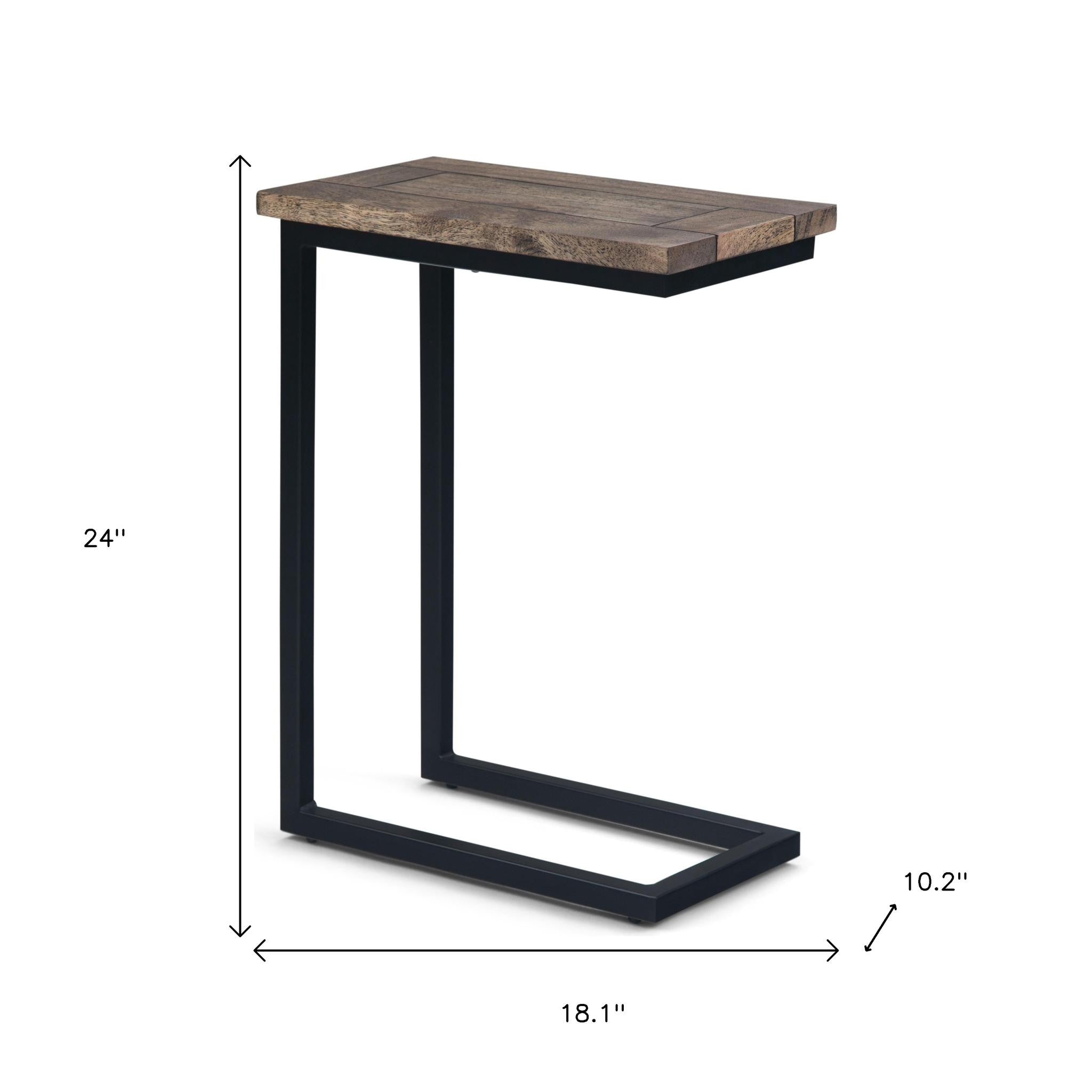 24" Brown and Black Solid Wood and Iron End Table