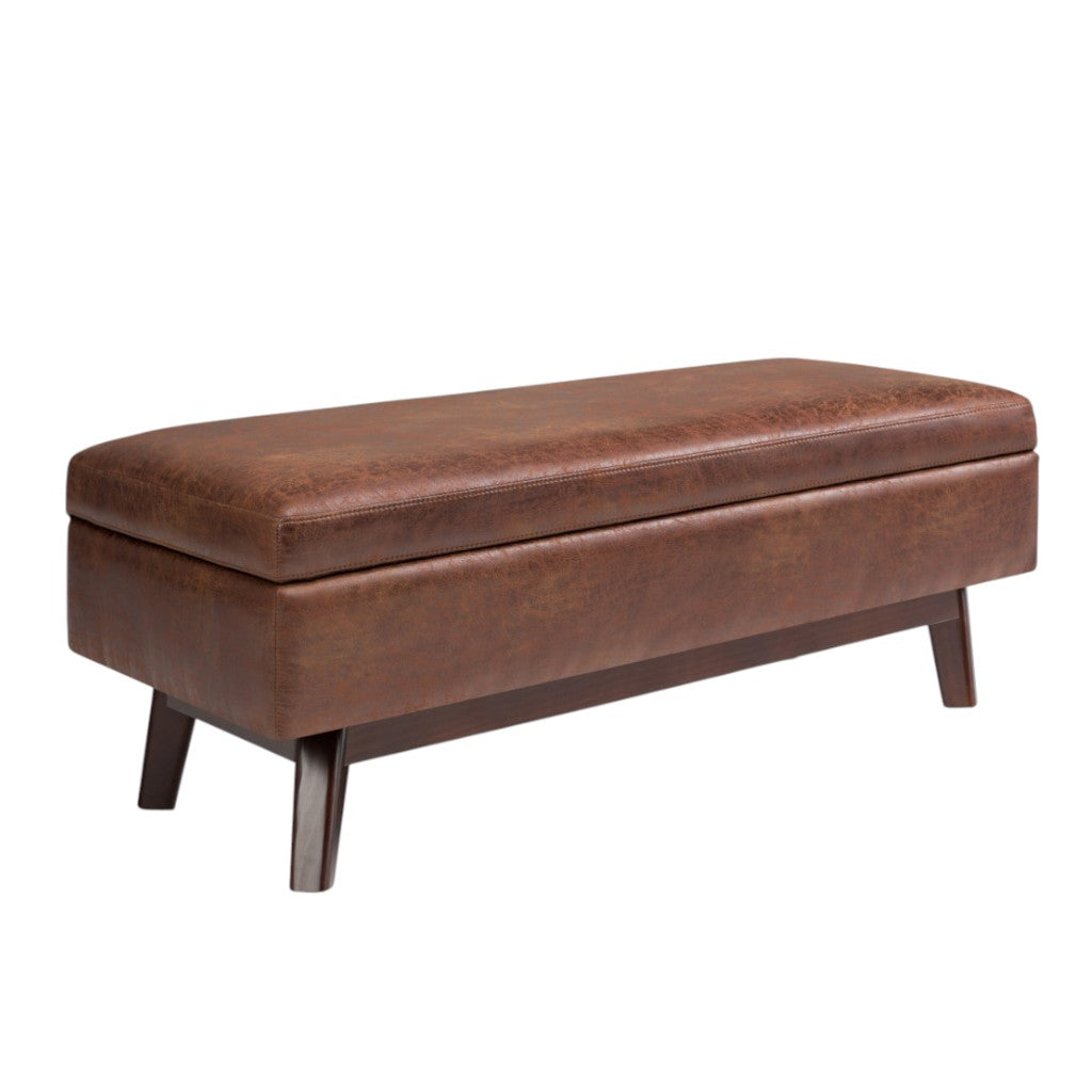 48" Brown Faux Leather Ottoman With Storage