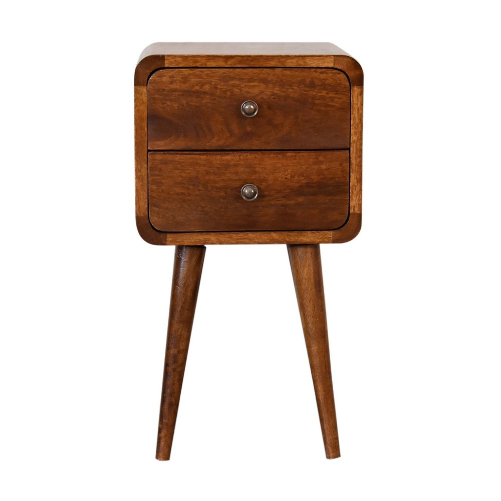 22" Brown Solid Wood Two Drawer Nightstand