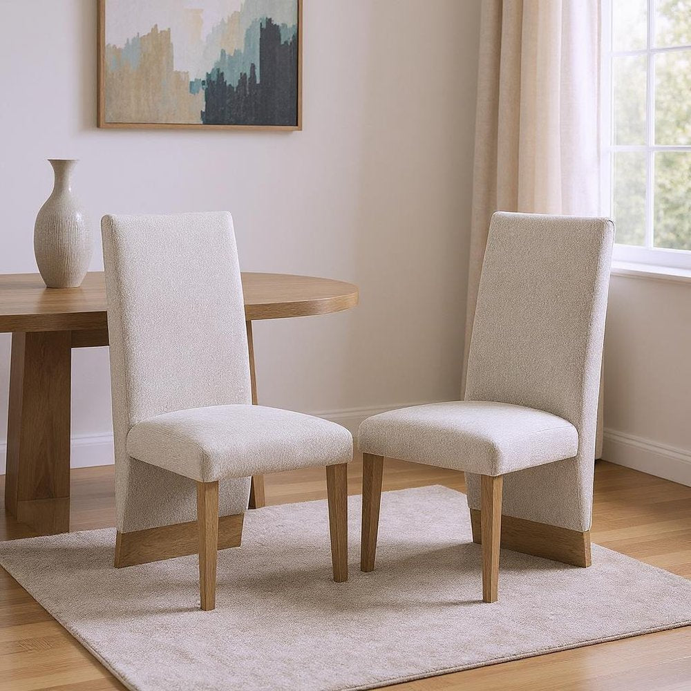 Set of Two Beige and Natural Upholstered Dining Side Chairs