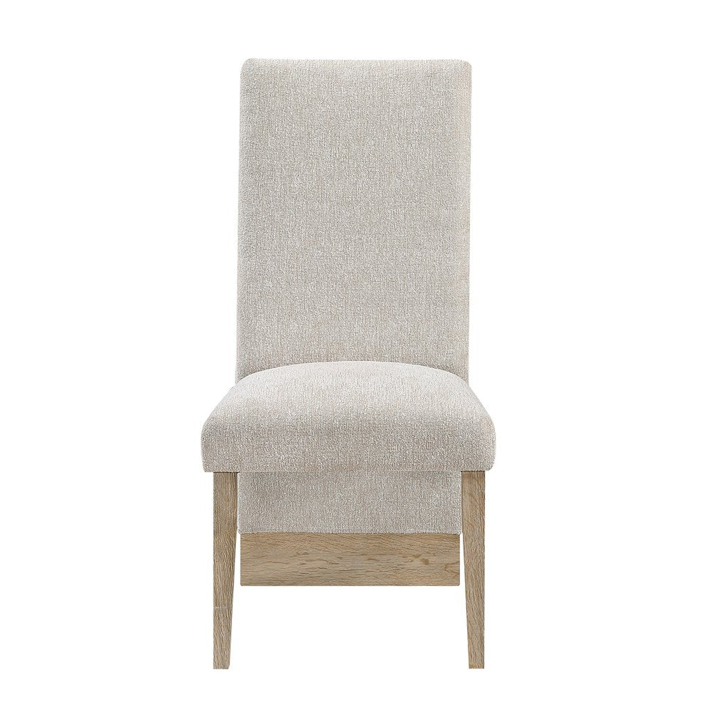 Set of Two Beige and Natural Upholstered Dining Side Chairs