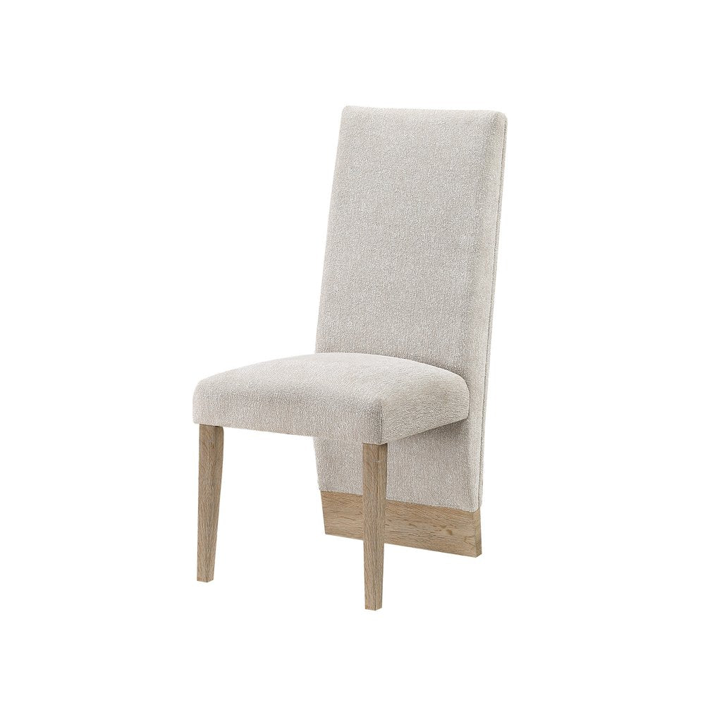Set of Two Beige and Natural Upholstered Dining Side Chairs