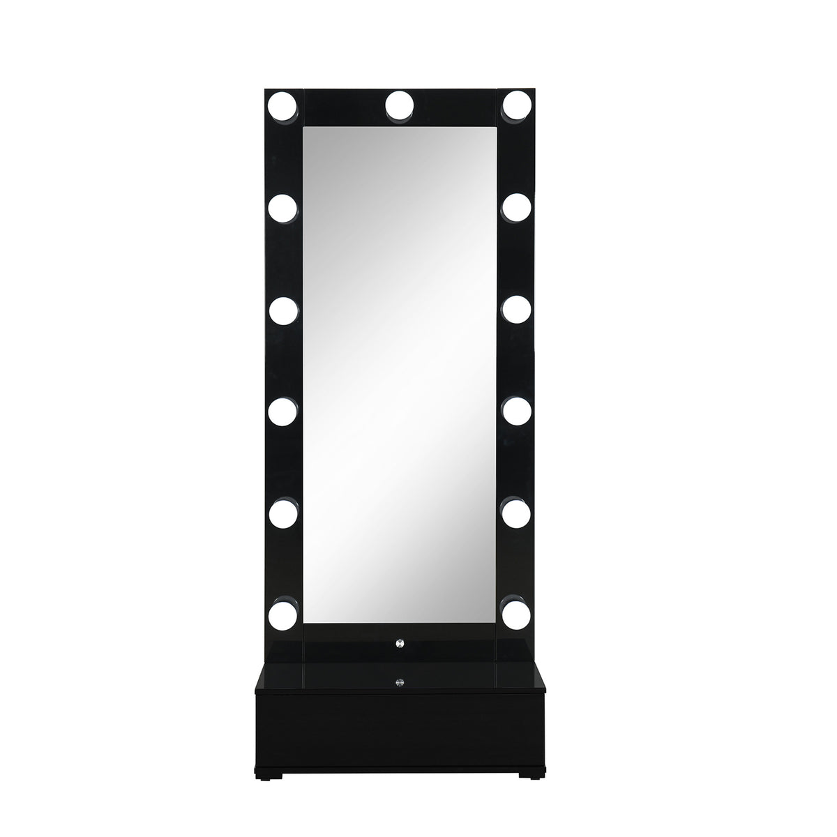 74" Black Wood Lighted Freestanding Framed Full Length Mirror
