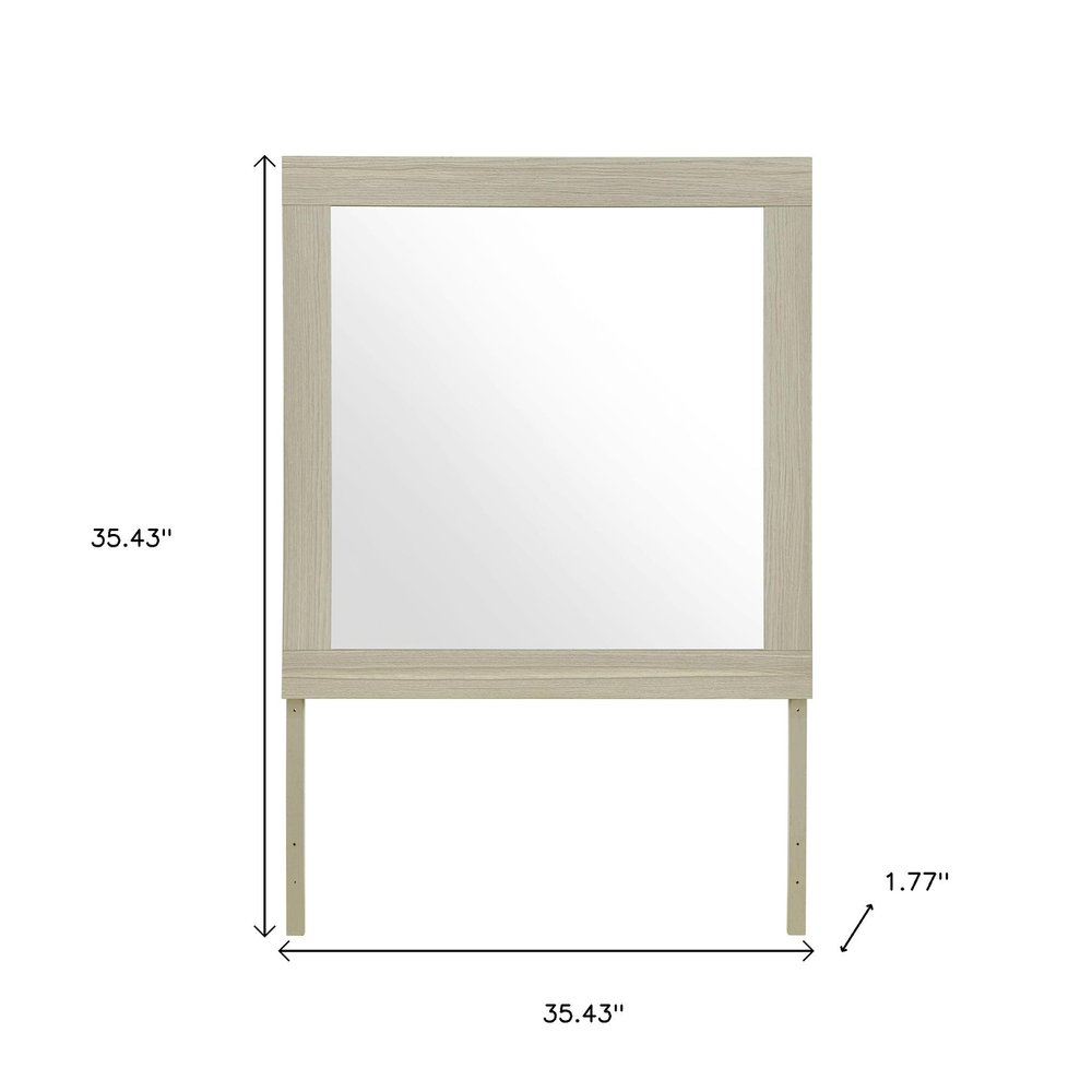 35" Natural Wood Square Frame Mounted Dresser Mirror