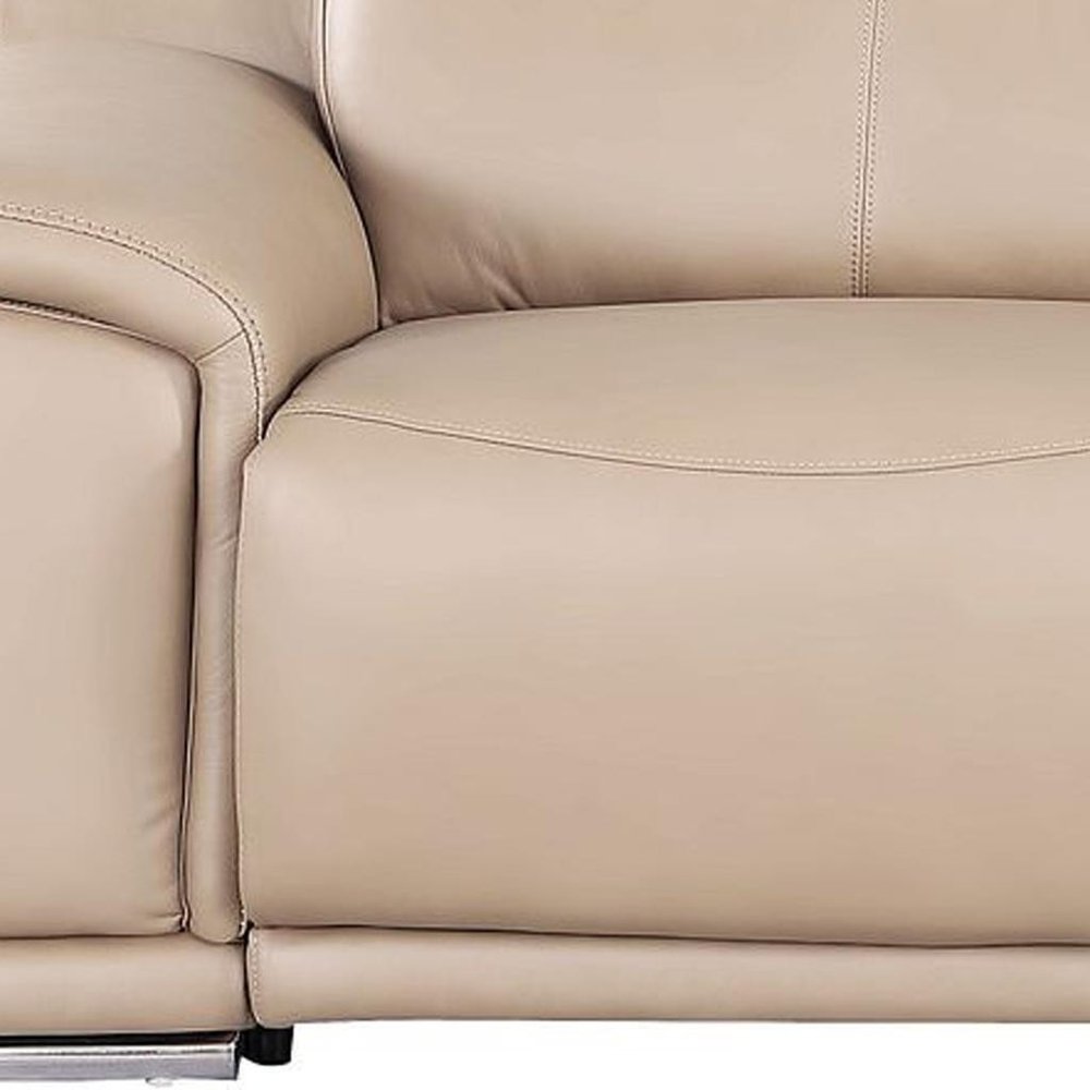 107" Beige Top Grain Leather Reclining USB Sofa