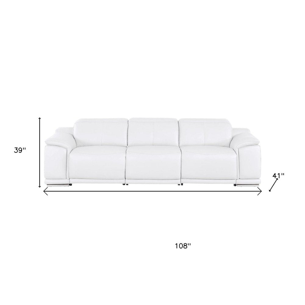 107" Beige Top Grain Leather Reclining USB Sofa