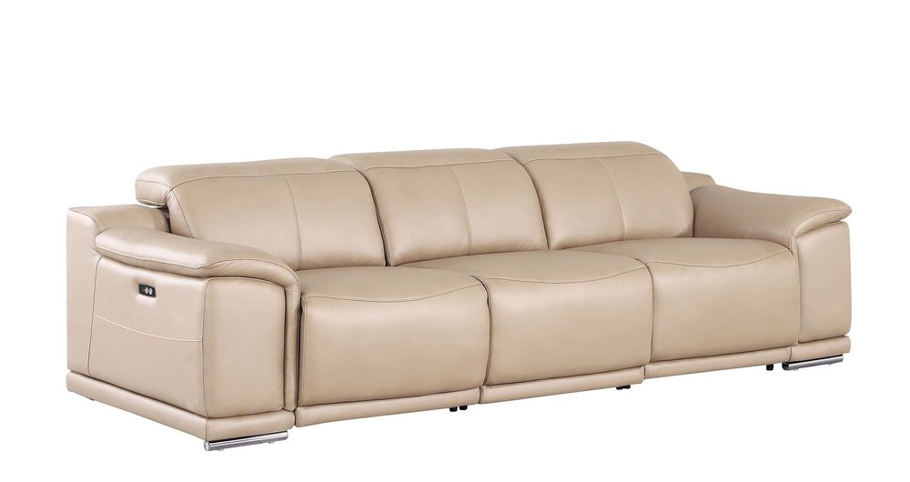 107" White Top Grain Leather Reclining USB Sofa