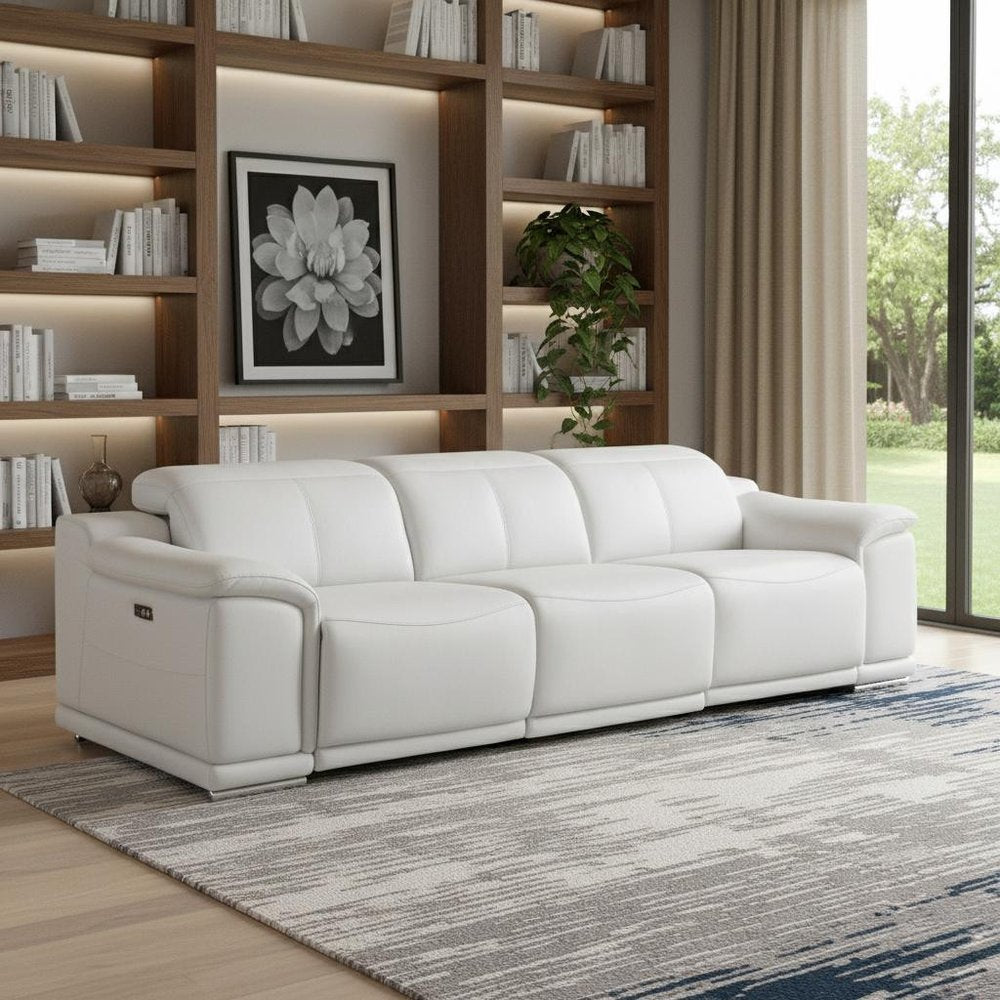 107" Beige Top Grain Leather Reclining USB Sofa