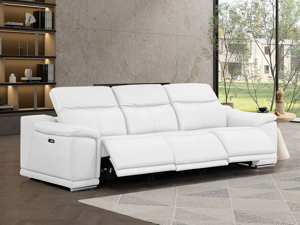 107" Beige Top Grain Leather Reclining USB Sofa