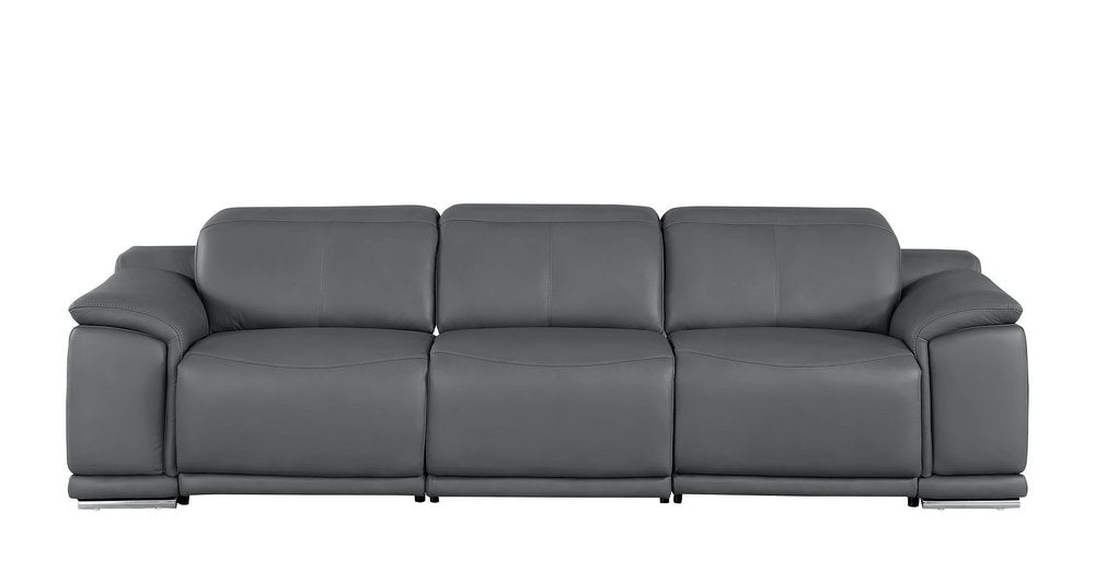 107" Beige Top Grain Leather Reclining USB Sofa