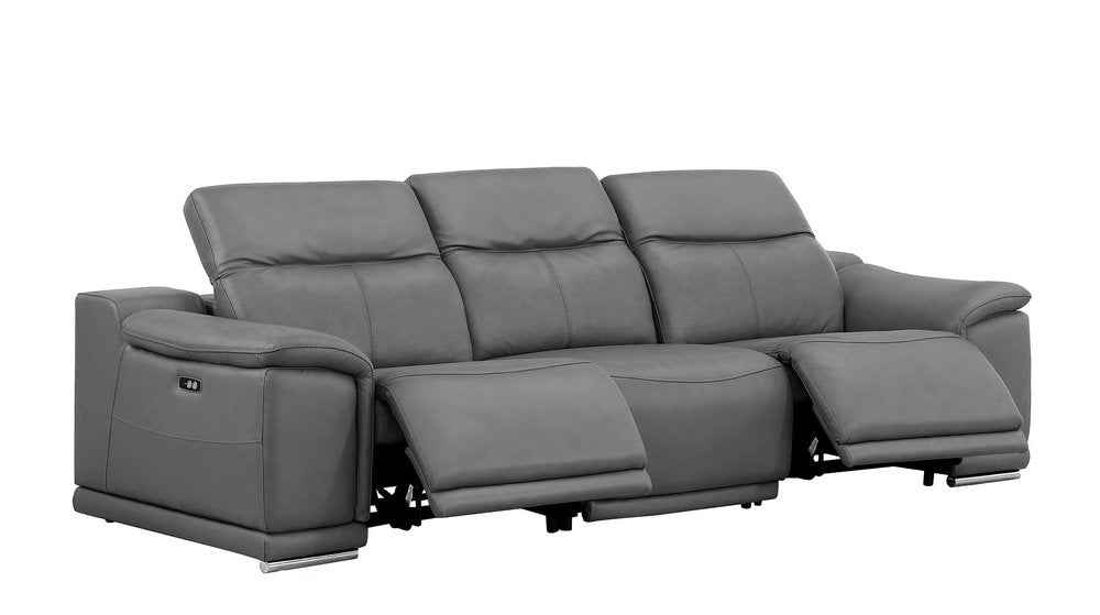 107" Beige Top Grain Leather Reclining USB Sofa