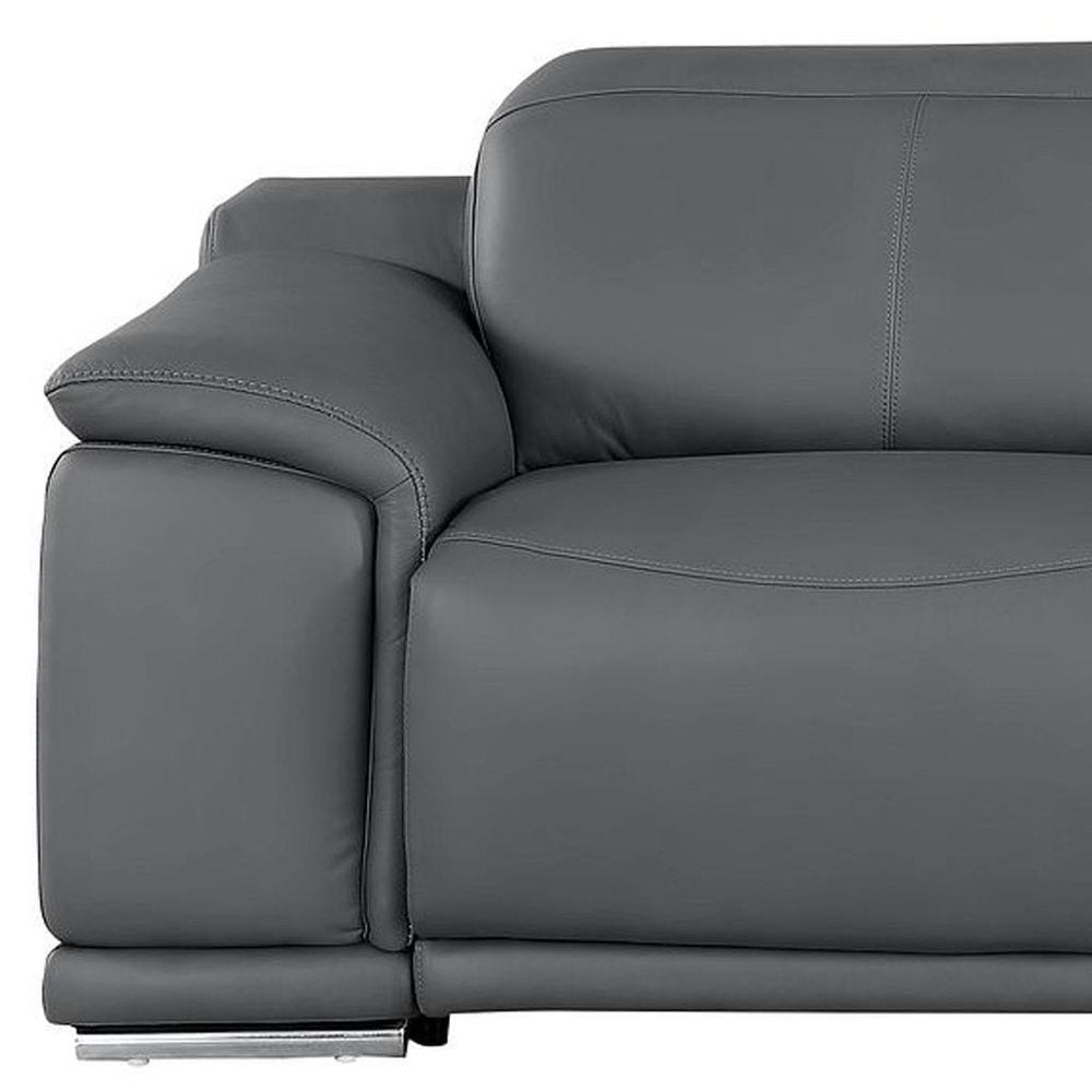 107" Beige Top Grain Leather Reclining USB Sofa