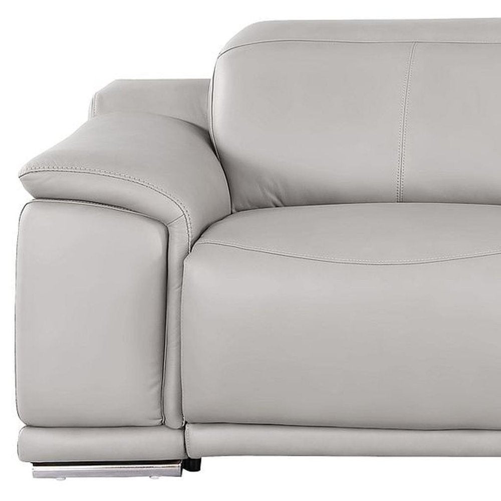 107" Beige Top Grain Leather Reclining USB Sofa