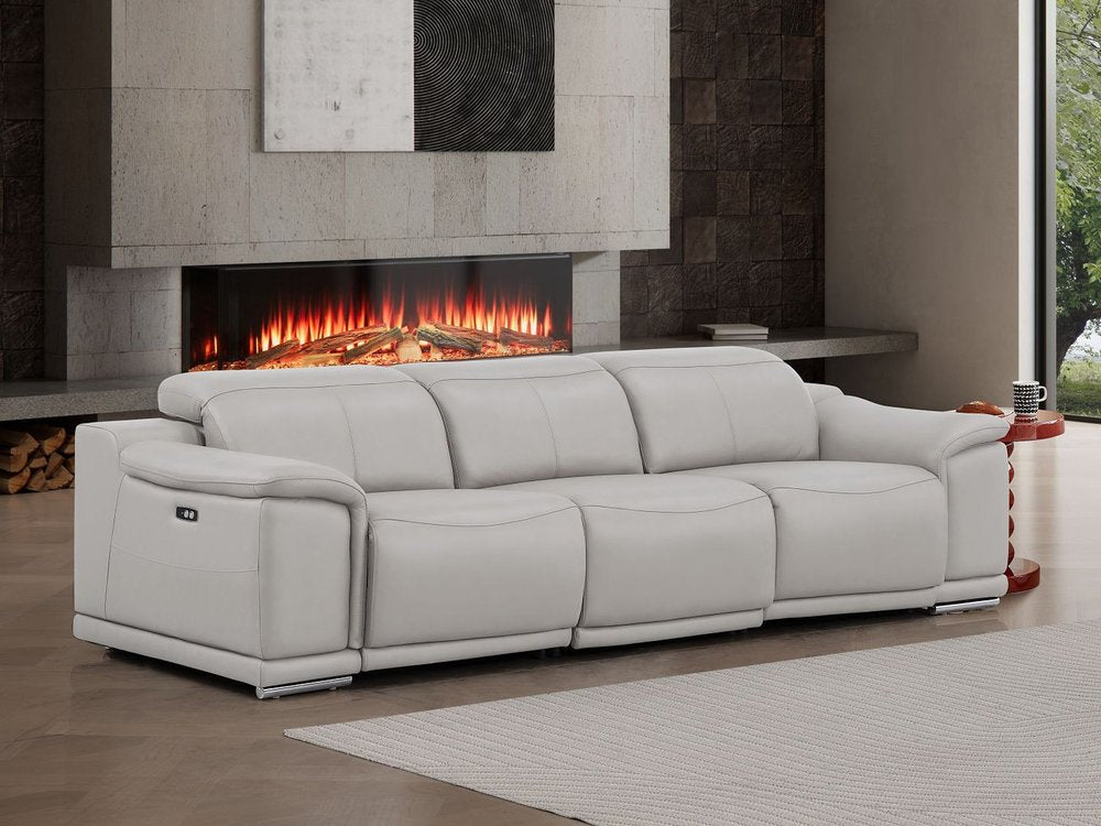 107" Beige Top Grain Leather Reclining USB Sofa