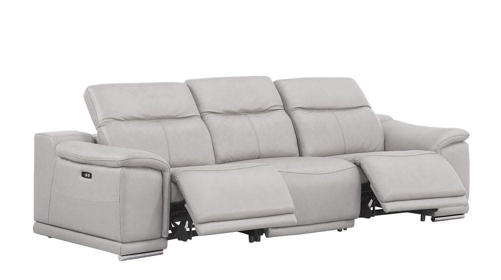 107" Beige Top Grain Leather Reclining USB Sofa