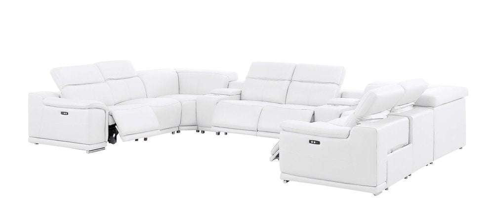 White Leather Modular U Shaped Ten Piece Corner Sectional With Console