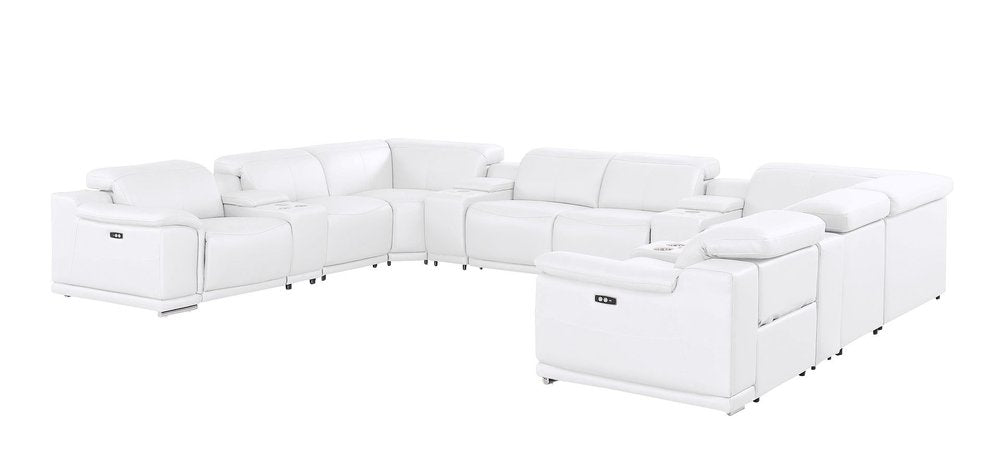 White Leather Modular U Shaped Twelve Piece Corner Sectional With Console