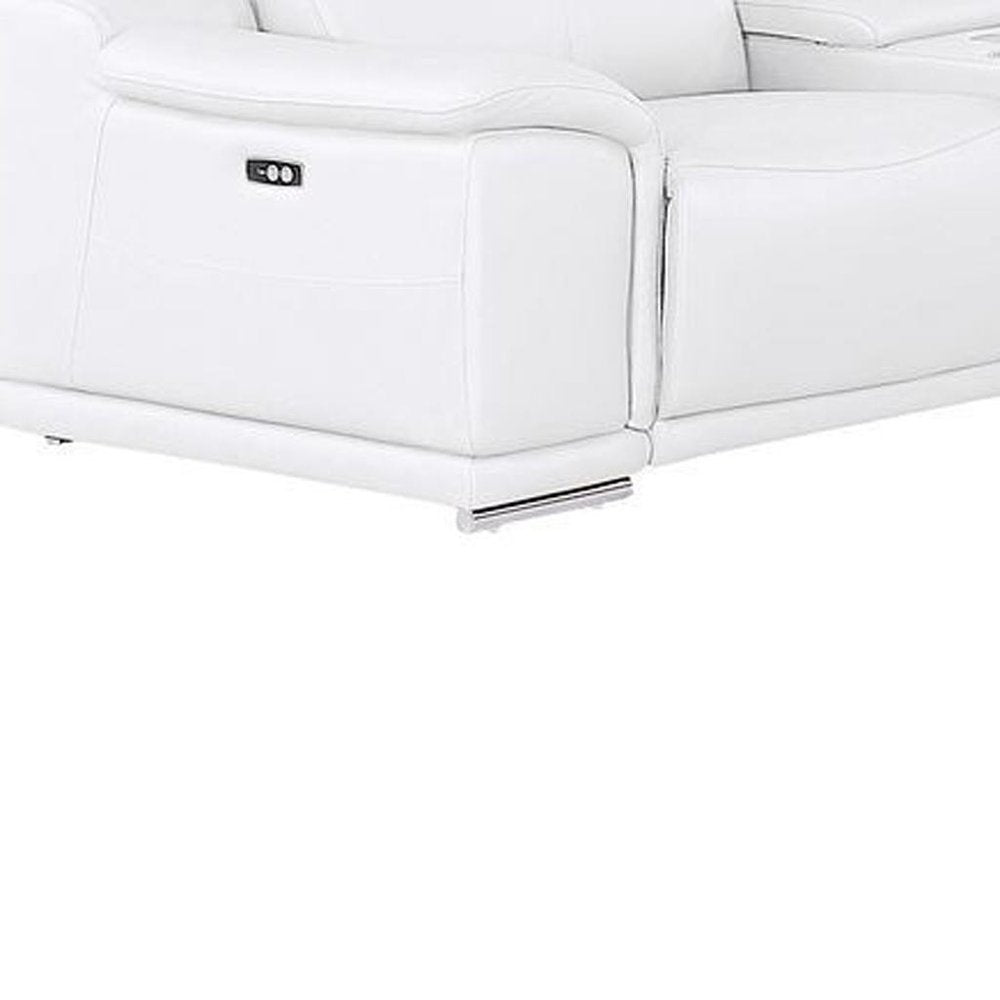 White Leather Modular U Shaped Twelve Piece Corner Sectional With Console