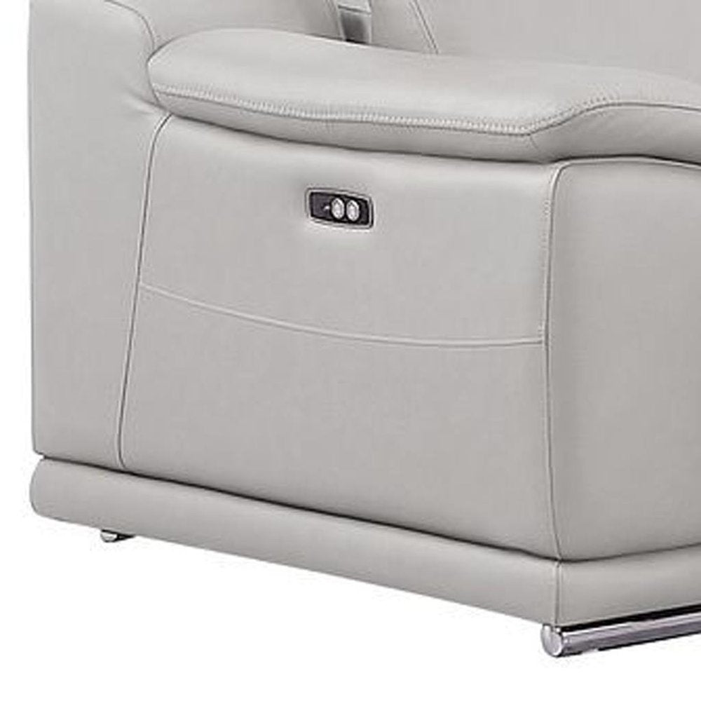 Ash Gray Leather Power Reclining L Shaped Five Piece Corner Sectional