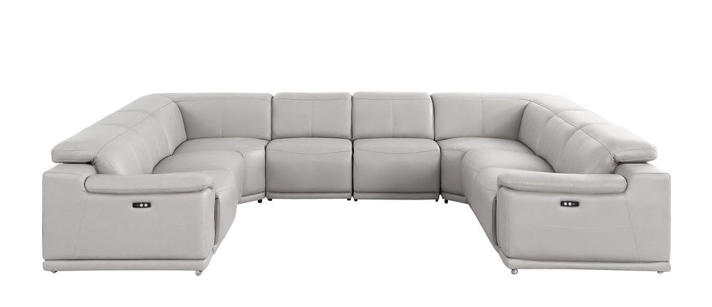Ash Gray Leather Modular U Shaped Eight Piece Corner Sectional