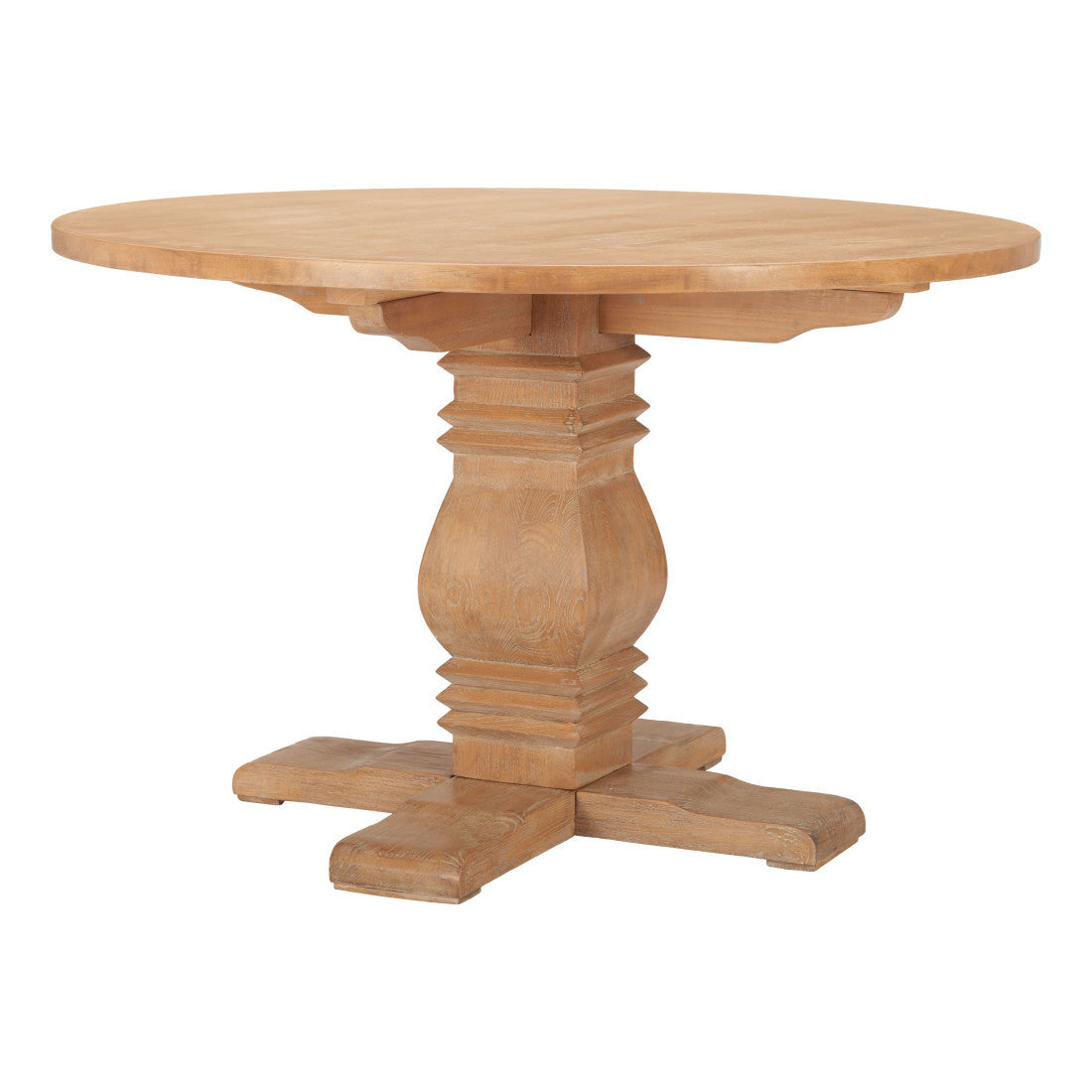 48" Brown Solid Wood Pedestal Base Round Top Dining Table