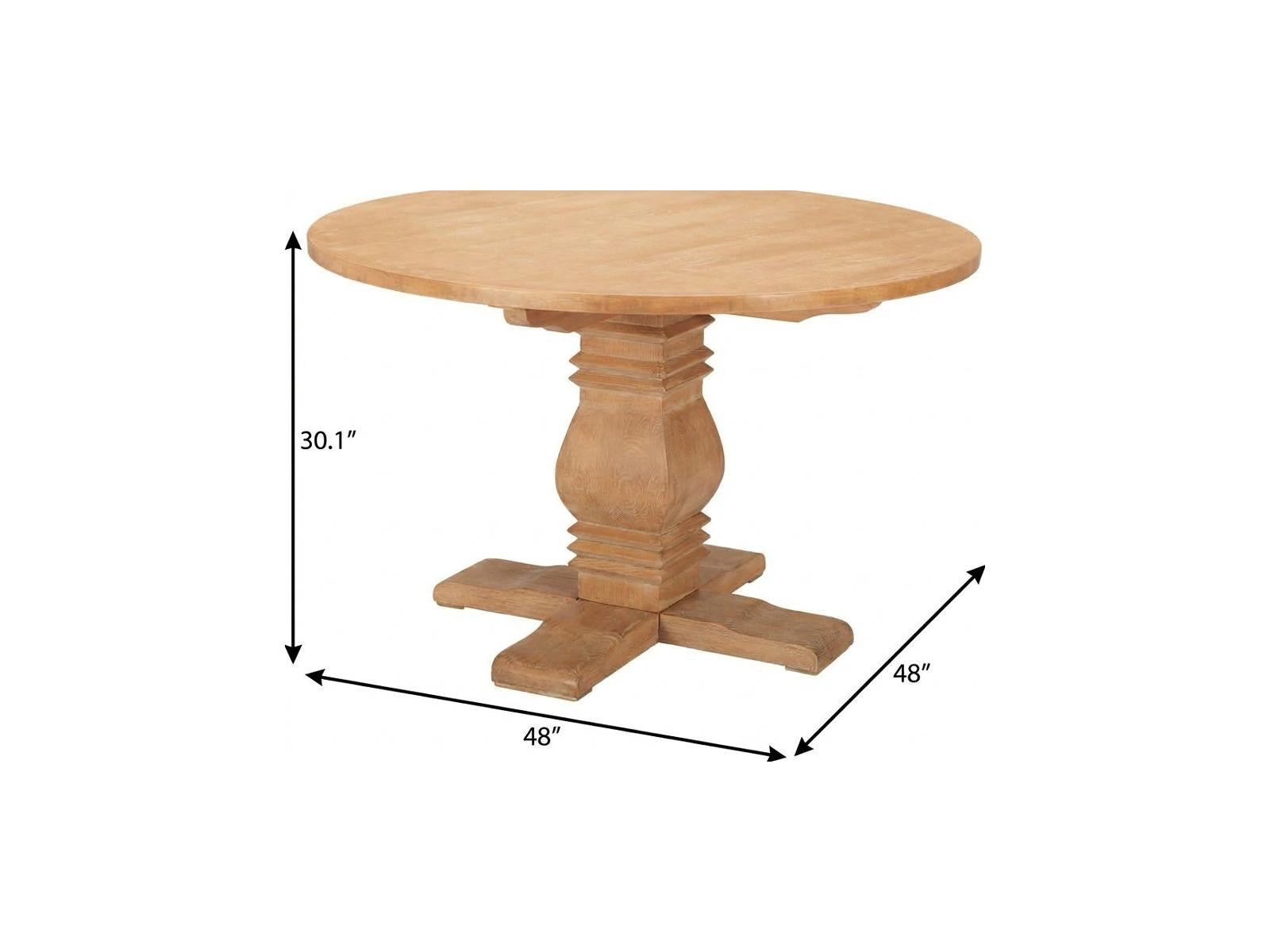 48" Brown Solid Wood Pedestal Base Round Top Dining Table
