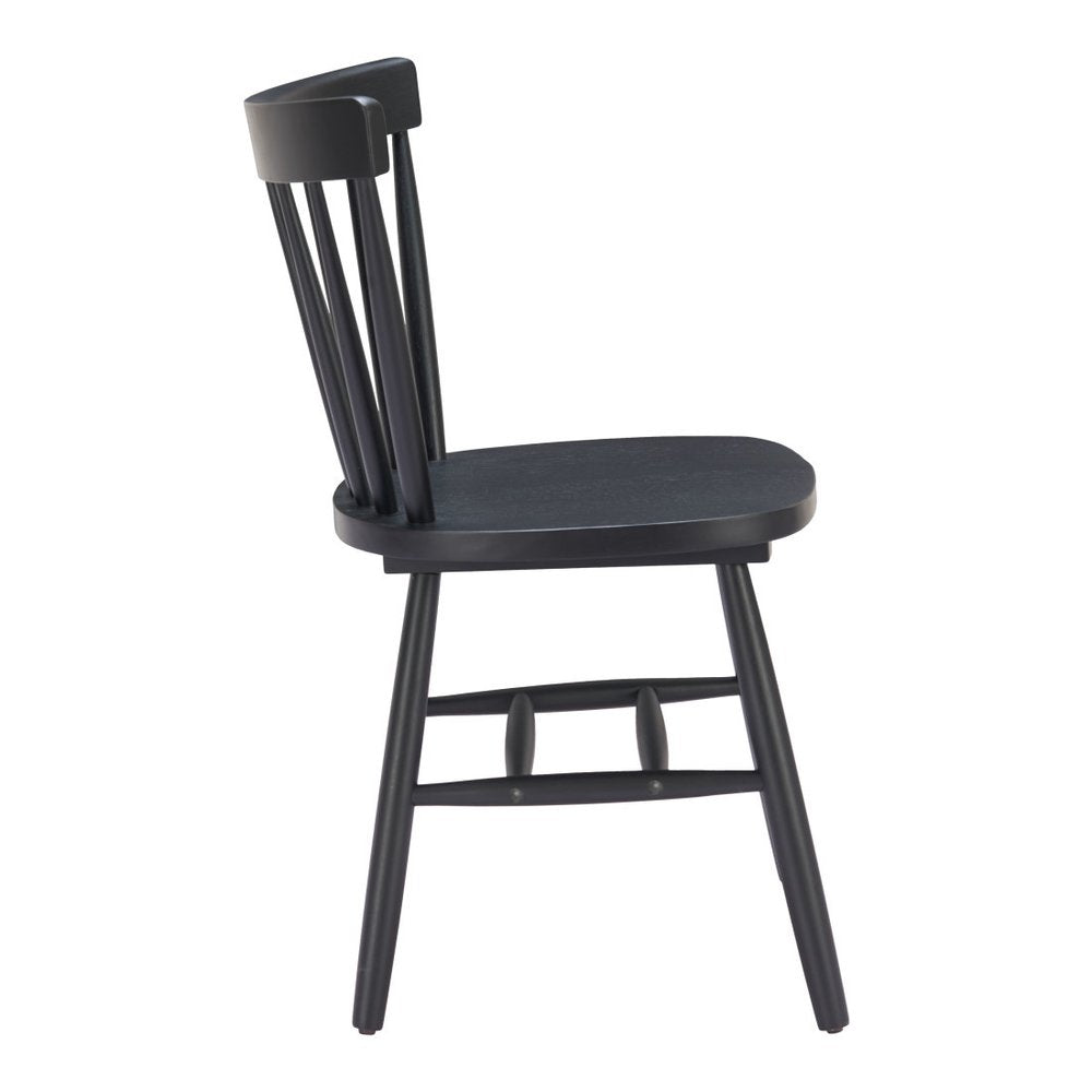 Set of Two Black Solid Wood Slat Back Dining Side Chairs