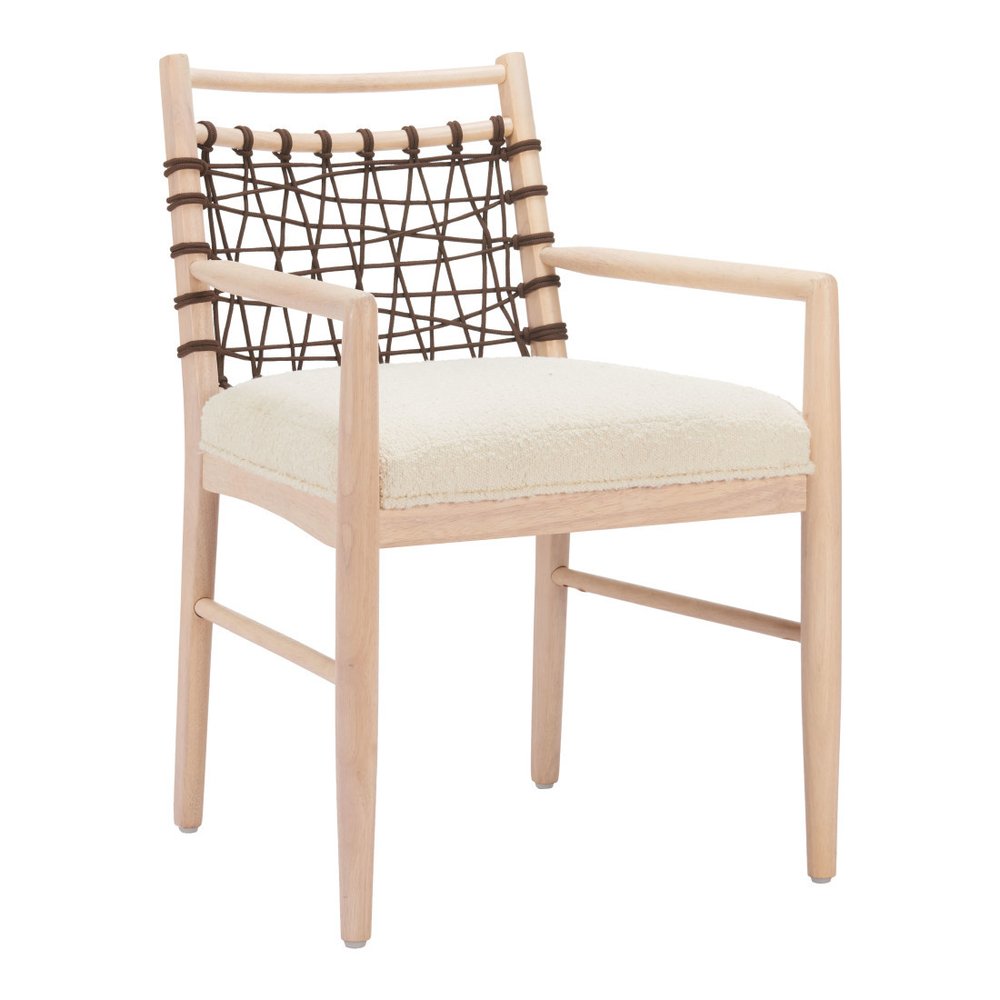 Set of Two Ivory and White Upholstered Open Back Dining Arm Chairs