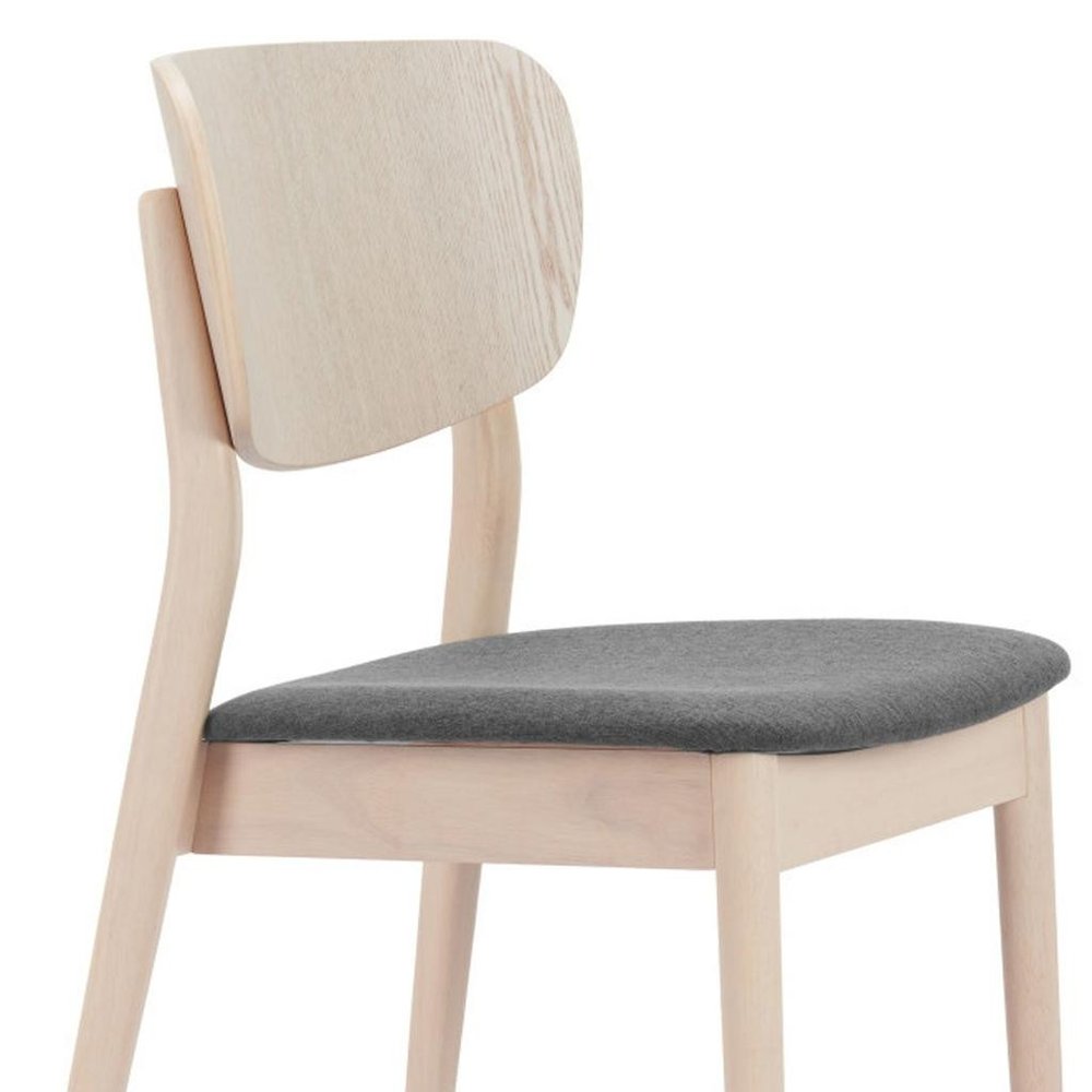 Set of Two Gray and Natural Upholstered Open Back Dining Side Chairs