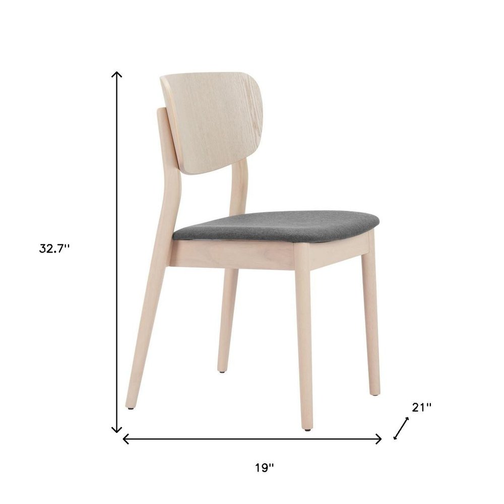 Set of Two Gray and Natural Upholstered Open Back Dining Side Chairs