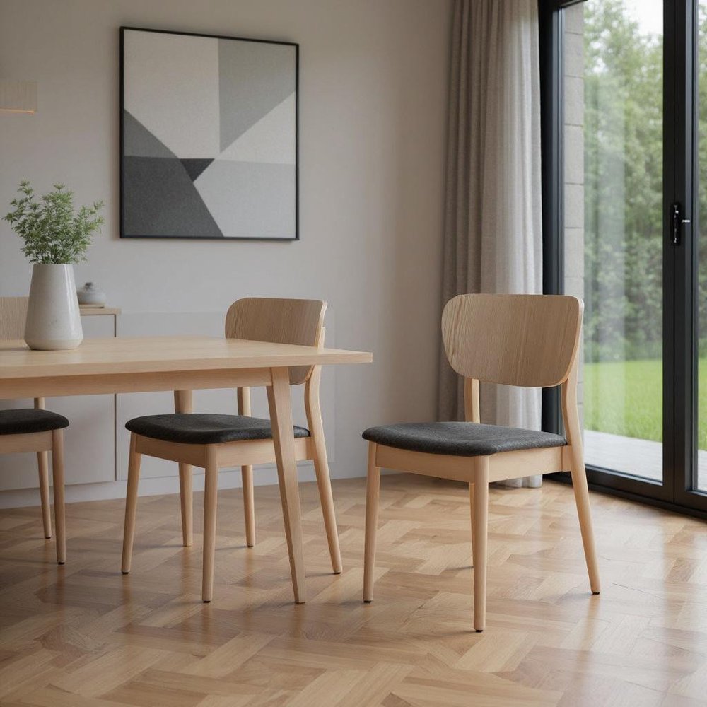 Set of Two Gray and Natural Upholstered Open Back Dining Side Chairs