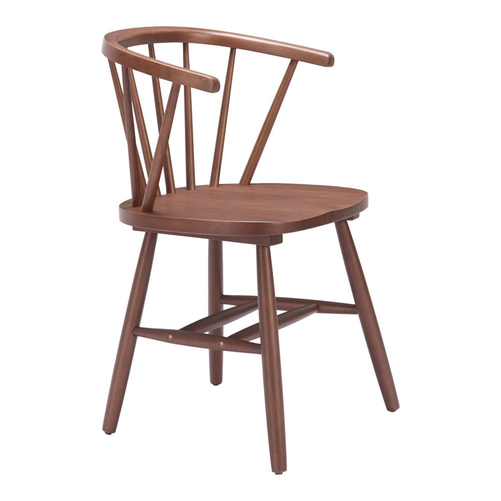 Set of Two Walnut and Brown Solid Wood Slat Back Dining Side Chairs