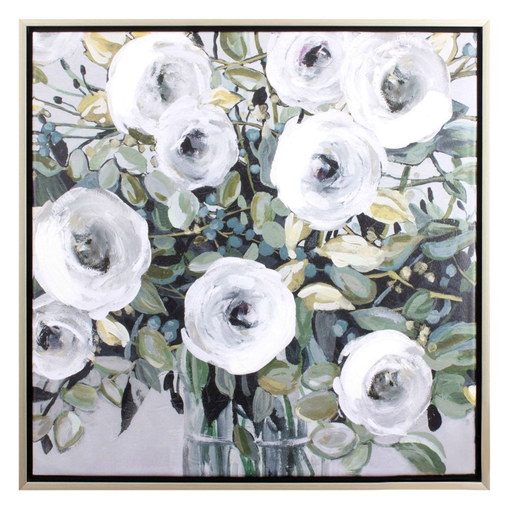 White Rose Parade Silver Floater Frame Wall Art