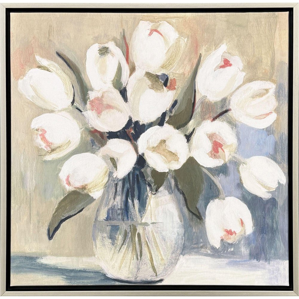 White Tulips Silver Floater Frame Wall Art