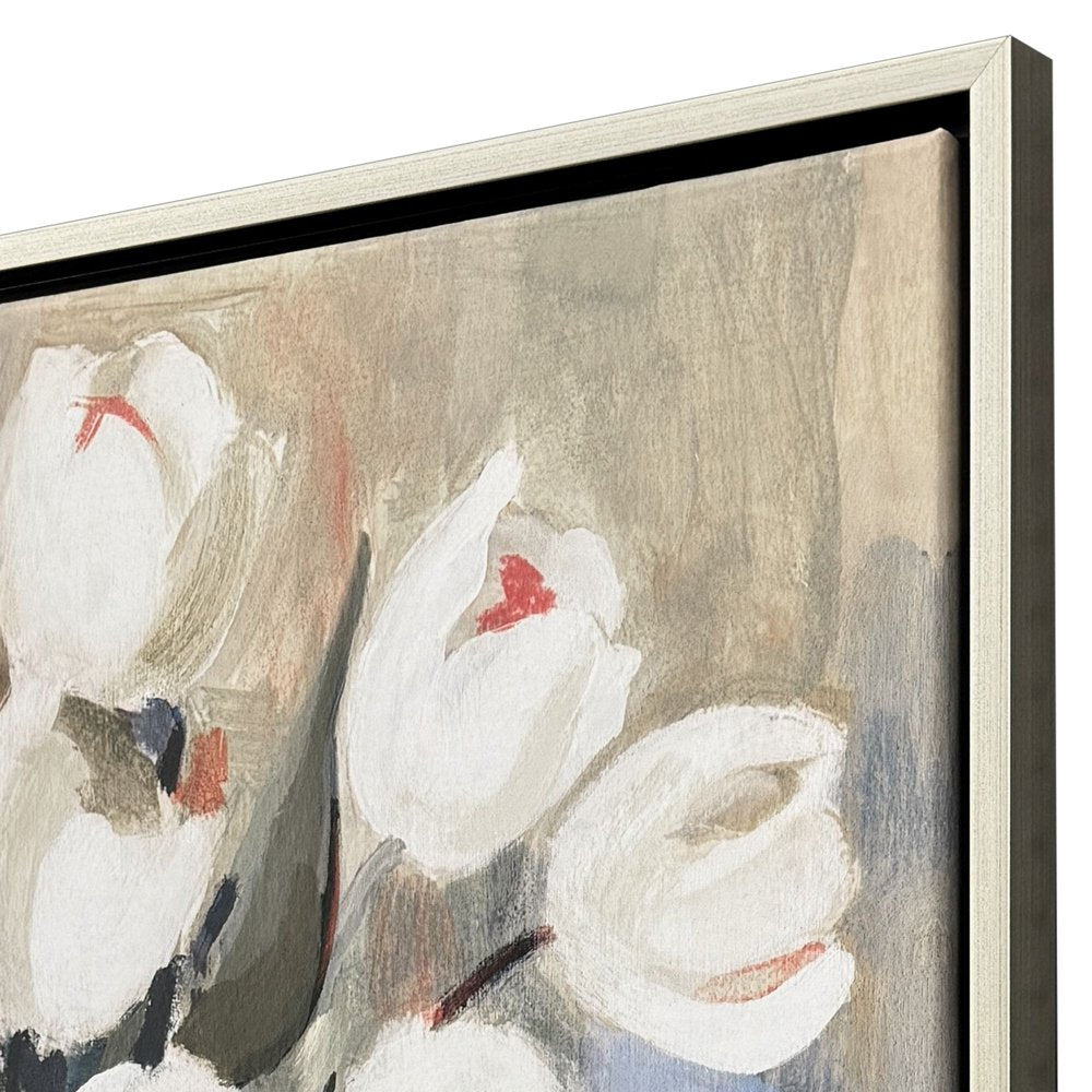 White Tulips Silver Floater Frame Wall Art