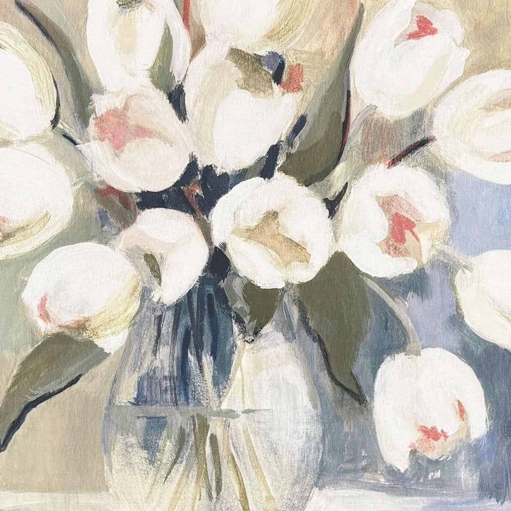 White Tulips Silver Floater Frame Wall Art