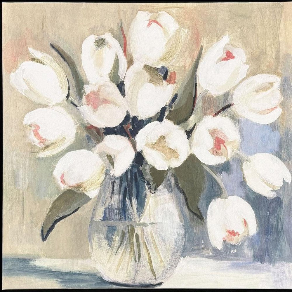 White Tulips Silver Floater Frame Wall Art