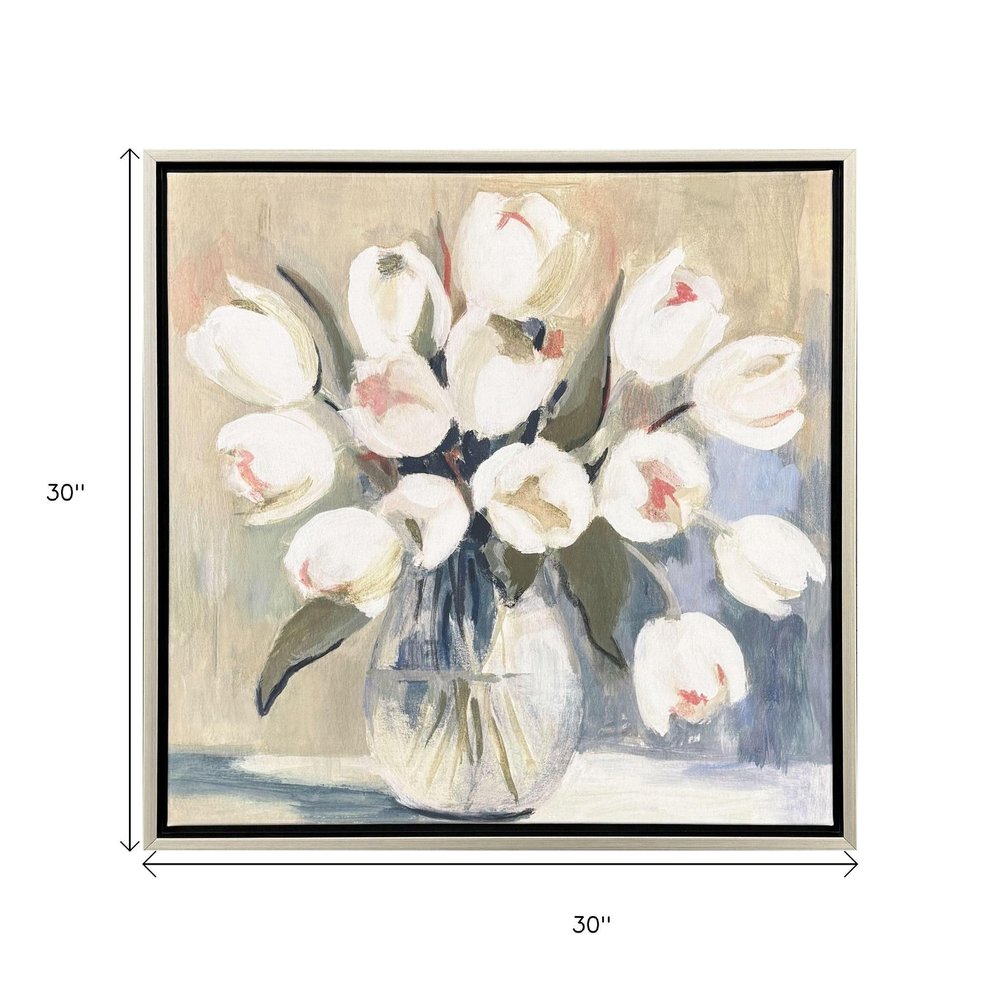 White Tulips Silver Floater Frame Wall Art