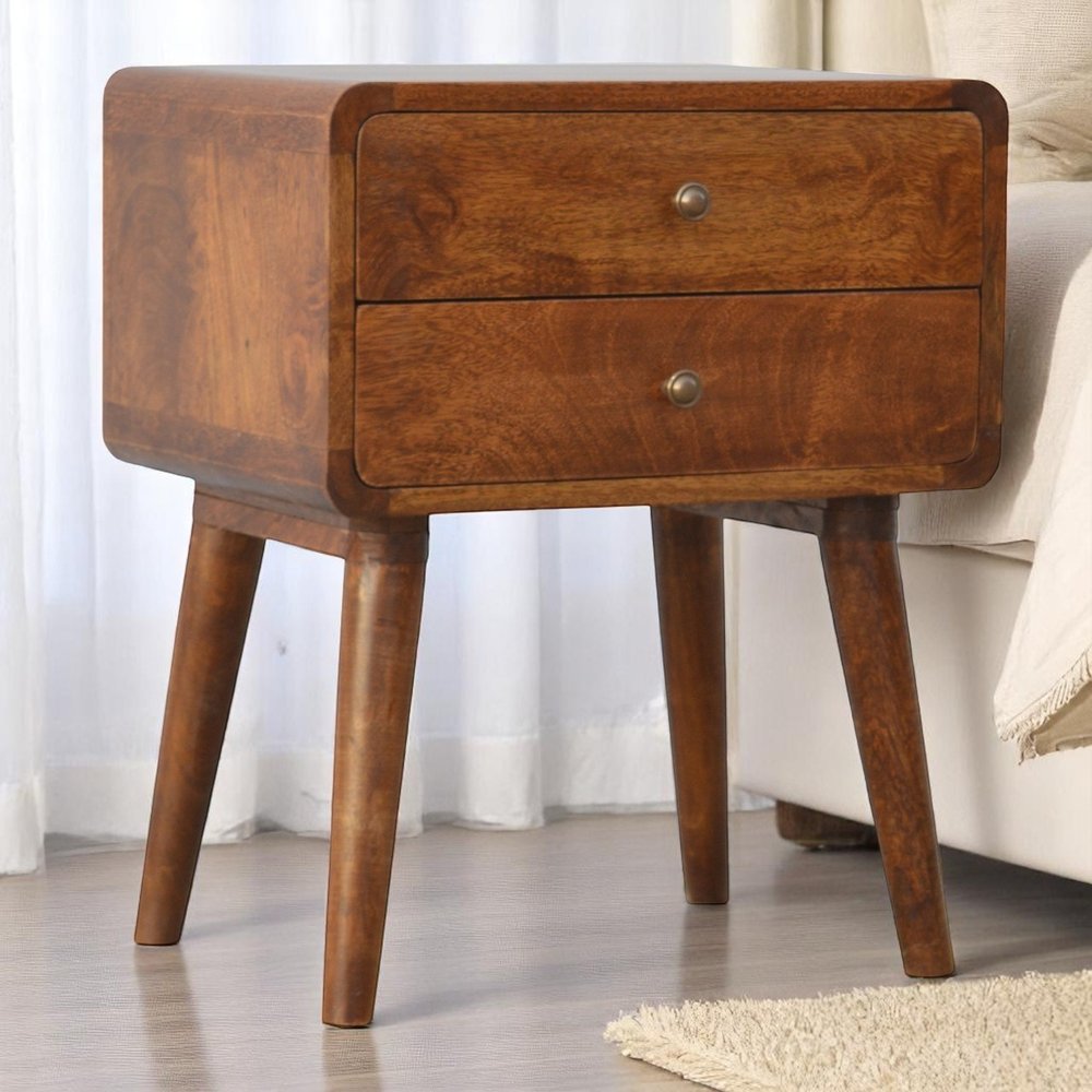 22" Chestnut Solid Wood Two Drawer Nightstand